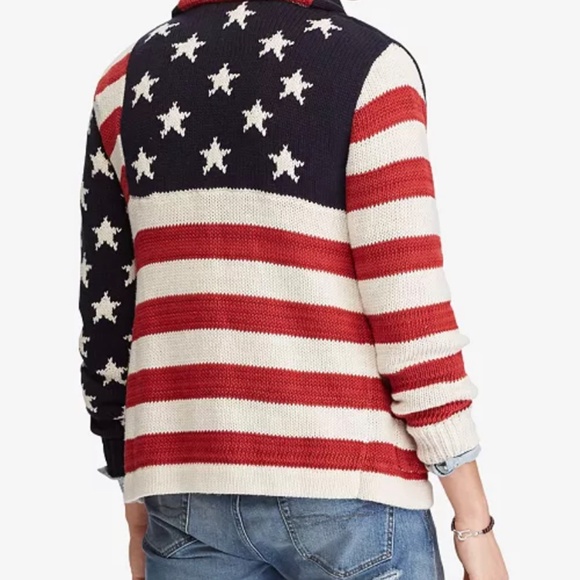 Polo Ralph Lauren Sweater S small American Flag shawl Cardigan Stars Stripes - Picture 2 of 7